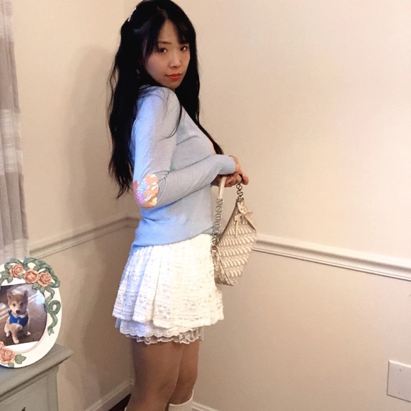 Wild Fox 🦊 Sequin Heart Sky Blue Sweater (Soft) - Picture 4 of 9